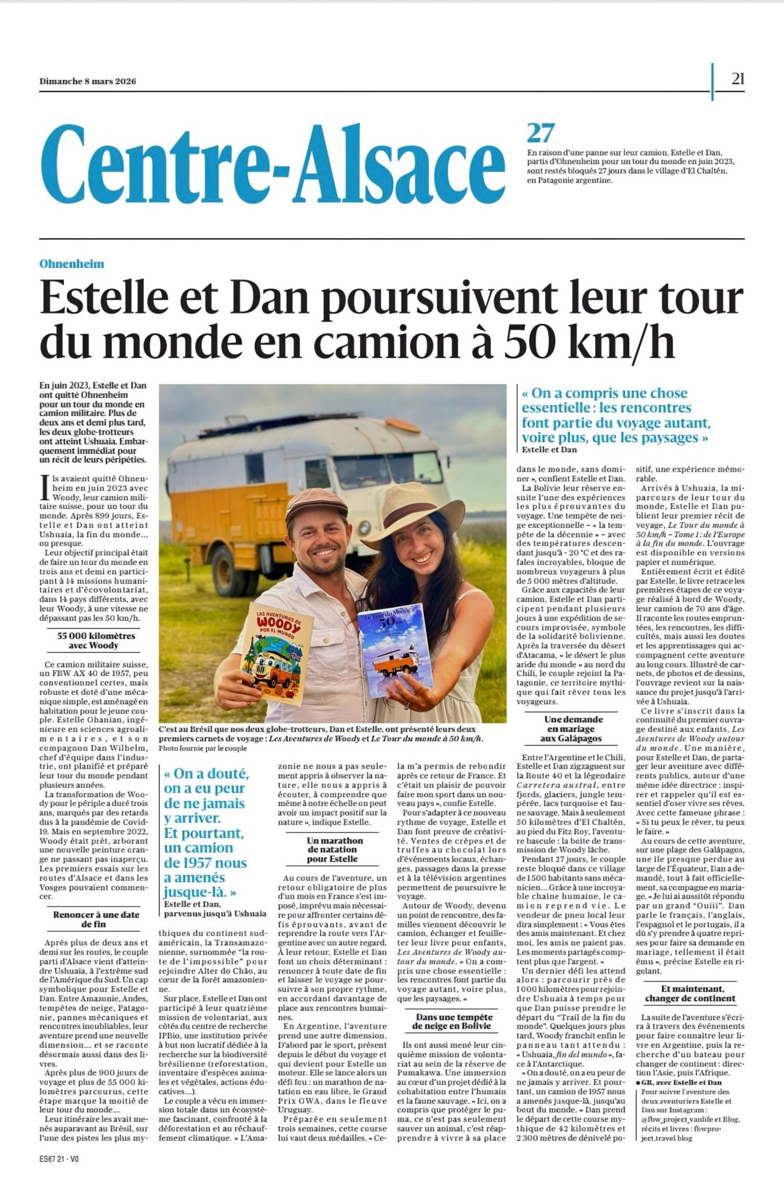 Article L’Alsace et DNA sur Estelle Ohanian, Dan Wilhelm et le FBW Project