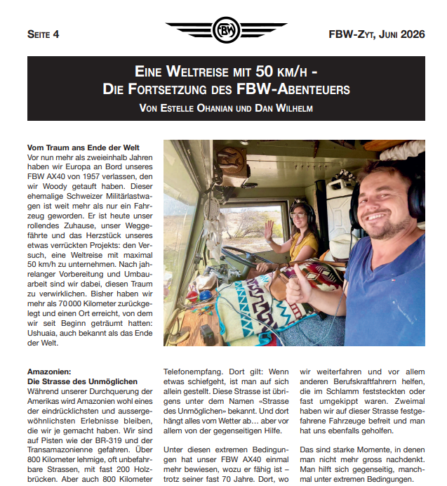 Article FBW Zyt Magazine sur Estelle Ohanian et le camion suisse Woody